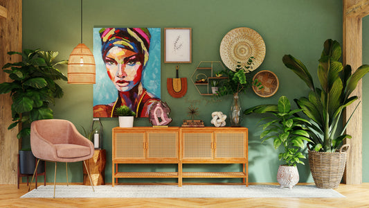 stylish green interior with wooden seating