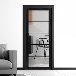 black door with glass