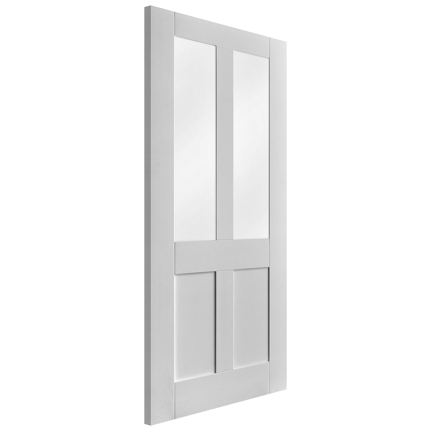 White Internal Primed Flat Victorian Shaker 2 Panel 2 Light Obscure Glass Door (68159)