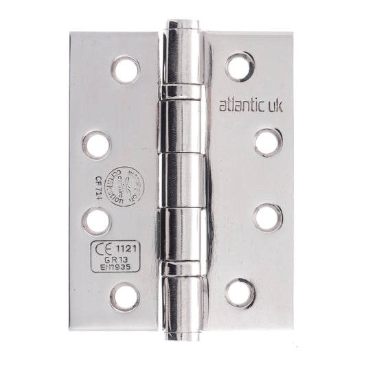 102mm (4") CE13 Fire Rated Ball Bearing Hinge Pair - Polished Stainless Steel (67891)