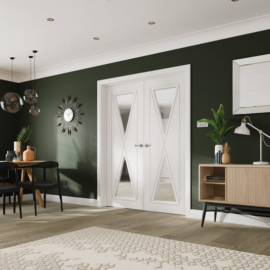 White Internal Primed Alexa 2 Light Clear Glass Pair Door (85813)