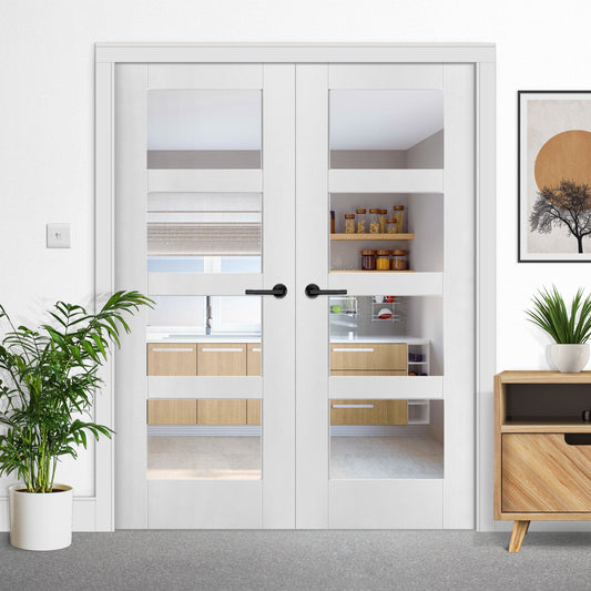 White Internal Primed Shaker 4 Light Clear Glass Pair Door (85815)