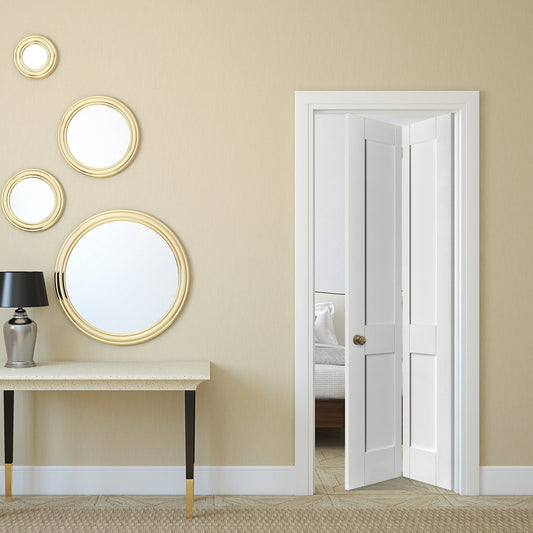 White Internal Bi-fold Primed Victorian Shaker 4 Panel Door (51787)