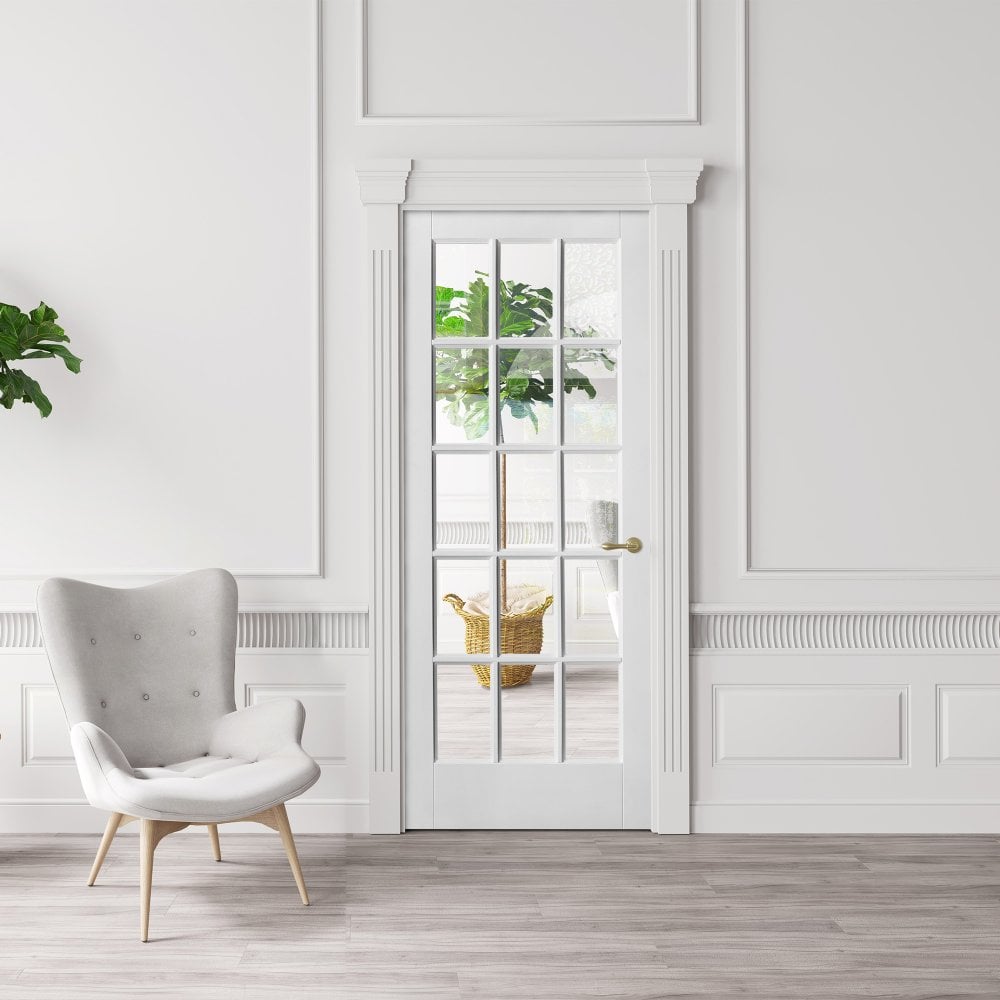 White Internal Primed SA 15 Light Clear Glass Door (51773)