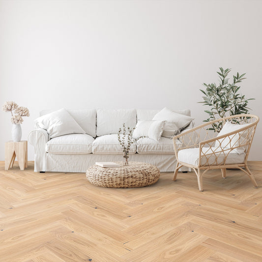 Bianco Oak - Manor Herringbone Parquet 14mm Matt UV lacquer Engineered Real Wood Flooring (108538)