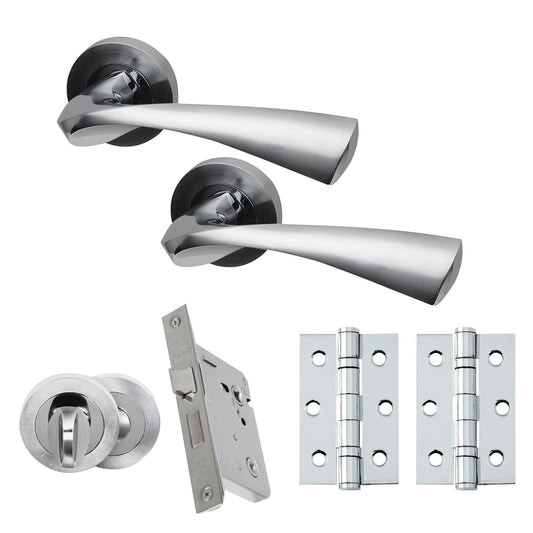 Premium Truro Lever On Round Rose Bathroom Handle Pack - Two-Tone Chrome (46504)