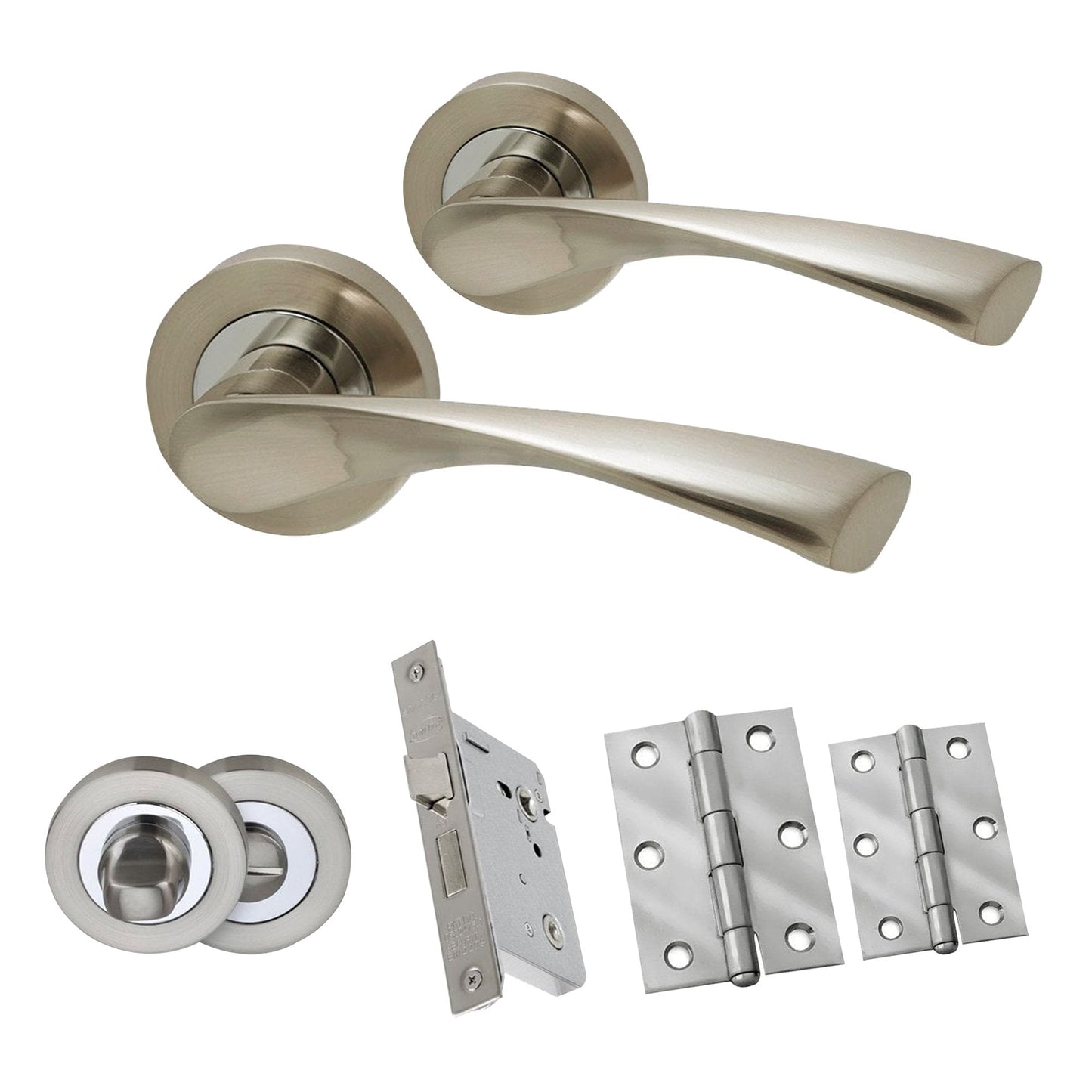 Designer Twist Bathroom Lever On Round Rose Handle Pack, Polished Chrome & Satin Nickel (108023)