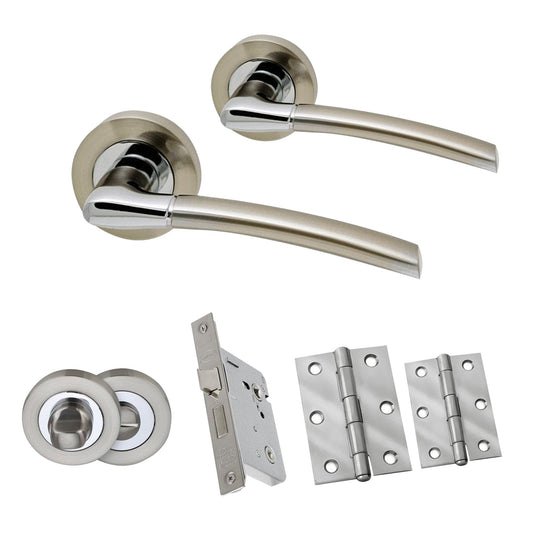 Designer Zoom Bathroom Lever On Round Rose Handle Pack, Polished Chrome & Satin Nickel (108024)
