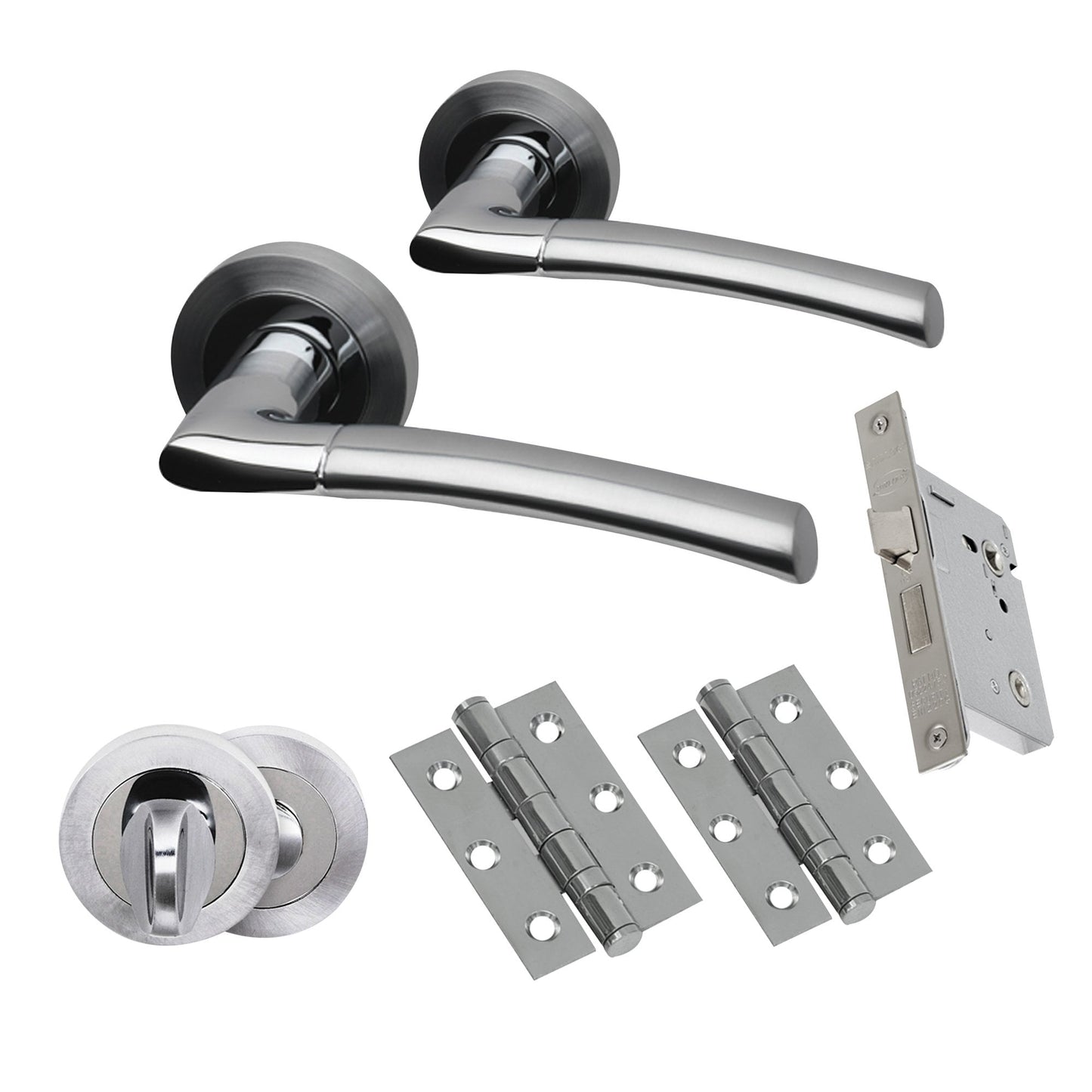 Premium Falcon Lever On Round Rose Bathroom Handle Pack - Two-Tone Chrome (46506)