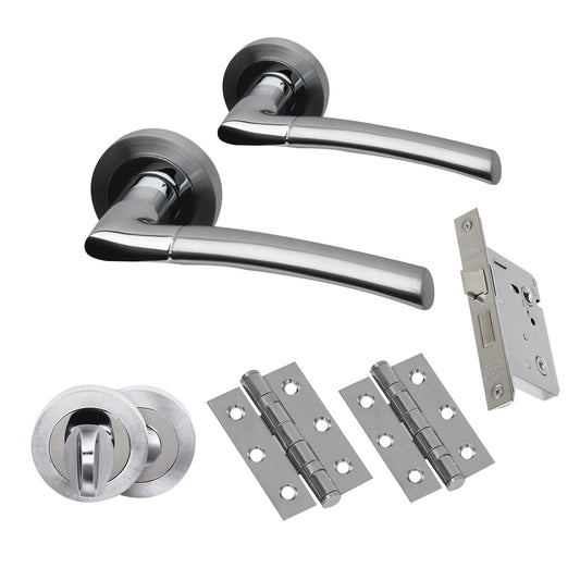 Premium Falcon Lever On Round Rose Bathroom Handle Pack - Two-Tone Chrome (46506)