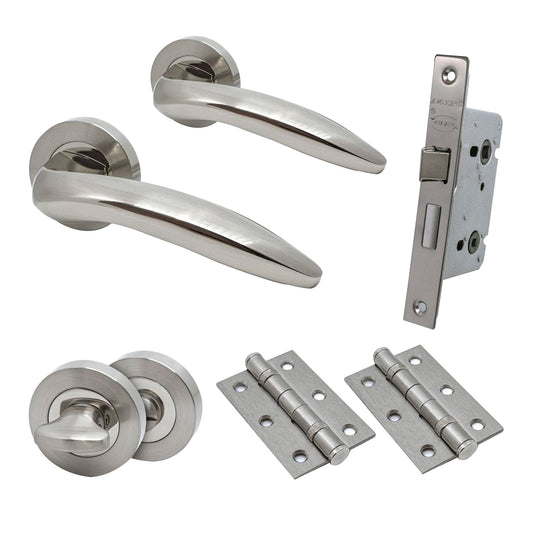 Premium Lancer Lever On Round Rose Bathroom Handle Pack - Two-Tone Nickel (76721)