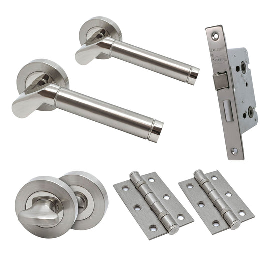 Premium Ventura Lever On Round Rose Bathroom Handle Pack - Two-Tone Nickel (76727)