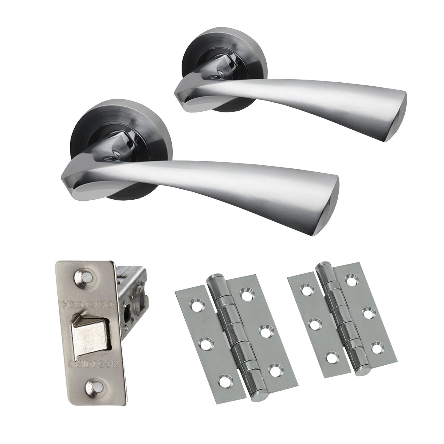 Premium Truro Lever On Round Rose Fire Rated Handle Pack - Two-Tone Chrome (47279)