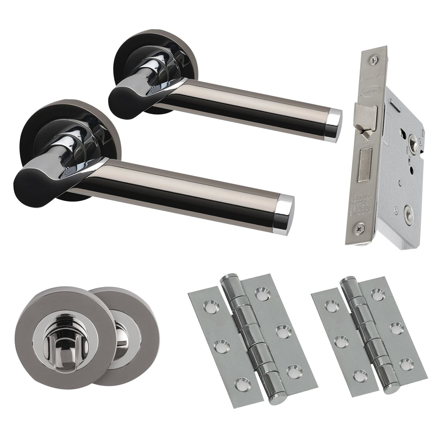 Premium Enterprise Lever On Round Rose Bathroom Handle Pack - Black Nickel & Polished Chrome (46510)