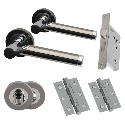 Premium Enterprise Lever On Round Rose Bathroom Handle Pack - Black Nickel & Polished Chrome (46510)