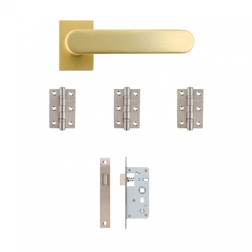 Juno Satin Brass Square Rose Handle Pack (115613)
