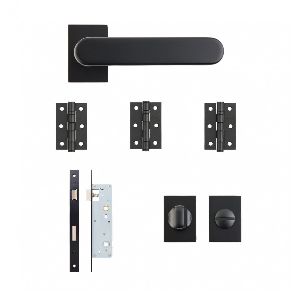 Juno Square Rose Lever Bathroom Door Handle Set - Matt Black (115612)