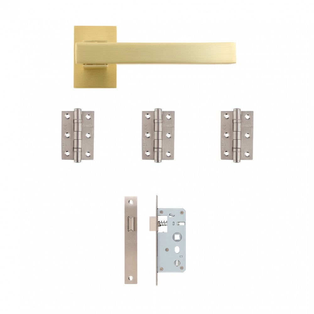 Argo Square Rose Lever Door Handle Set - Satin Brass (115609)