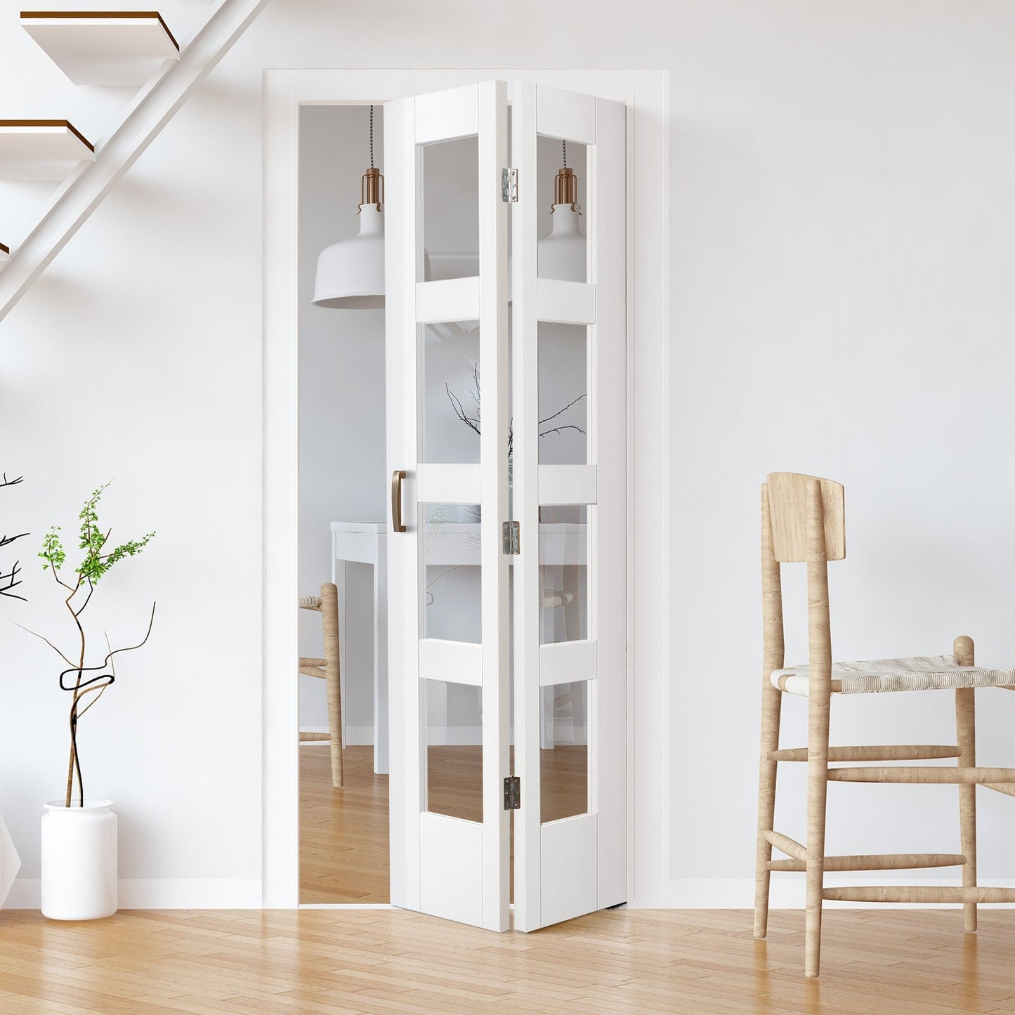 White Internal Primed Bi-fold Shaker 8 Light Clear Glass Door (51778)