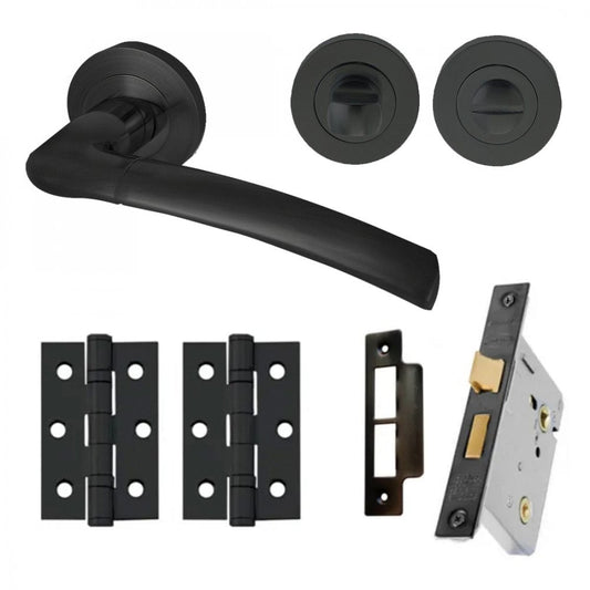 Zoom Internal Bathroom Lever Handle On Round Rose Pack, Matt Black (116750)