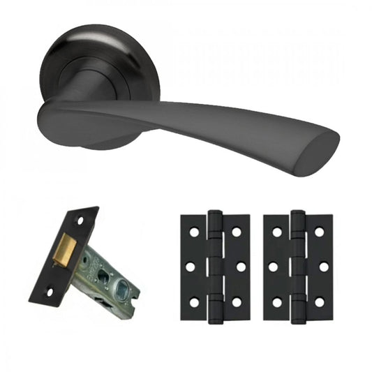 Twist Internal Lever Handle On Round Rose Latch Pack, Matt Black (116751)