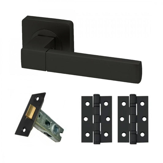 Cube Internal Lever Handle On Square Rose Latch Pack, Matt Black (116753)