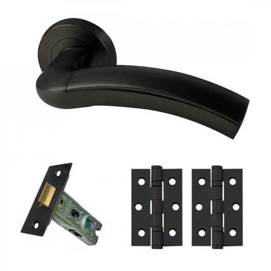 Jade Internal Lever Handle On Round Rose Latch Pack, Matt Black (116755)