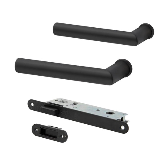 Studio Industrial Round Rose Lever Door Handle Set - Matt Black (307042)
