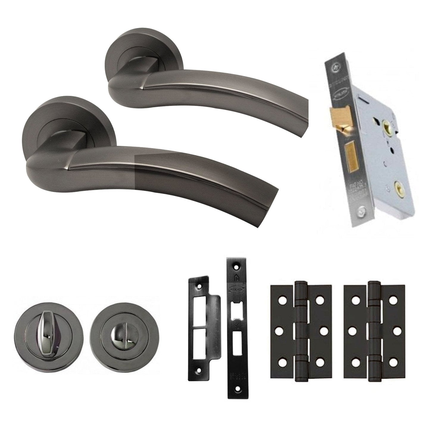 Jade Internal Bathroom Lever Handle On Round Rose Latch Pack, Gun Metal Grey (107880)