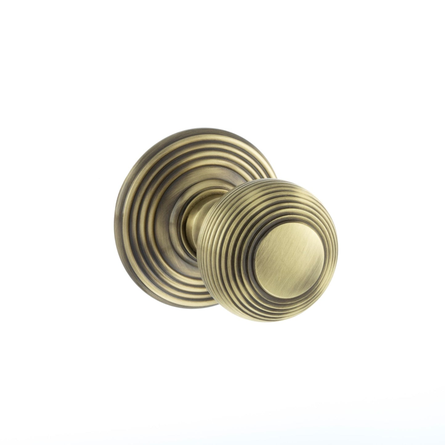 Old English Ripon Round Reeded Mortice Door Knob - Antique Brass (119835)