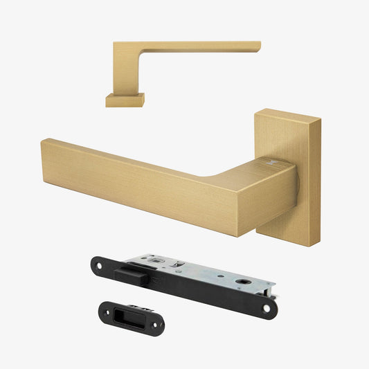 Studio Industrial Square Rose Lever Door Handle Set - Satin Brass (324760)