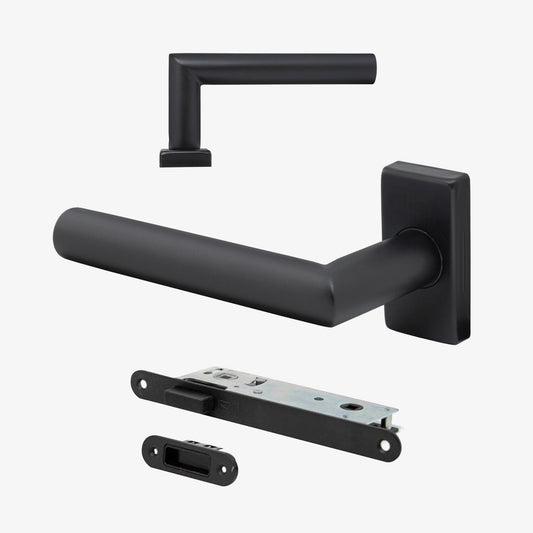 Studio Industrial Round Rose Lever Door Handle Set - Matt Black (324762)