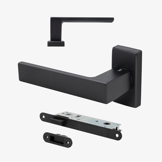 Studio Industrial Square Rose Lever Door Handle Set - Matt Black (324759)