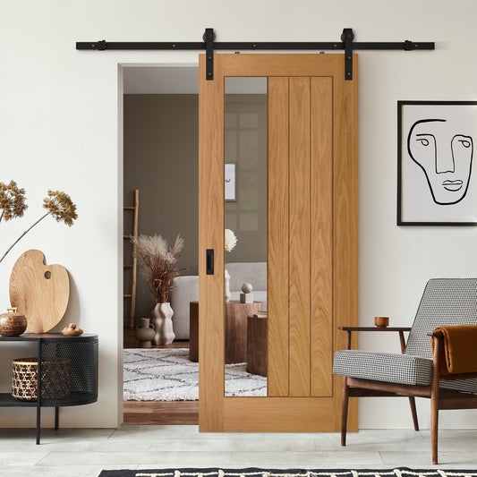 Oak Internal Fully Finished Farley 1 Light Clear Offset Glass Sliding Door - Black Face Mounted (119925)
