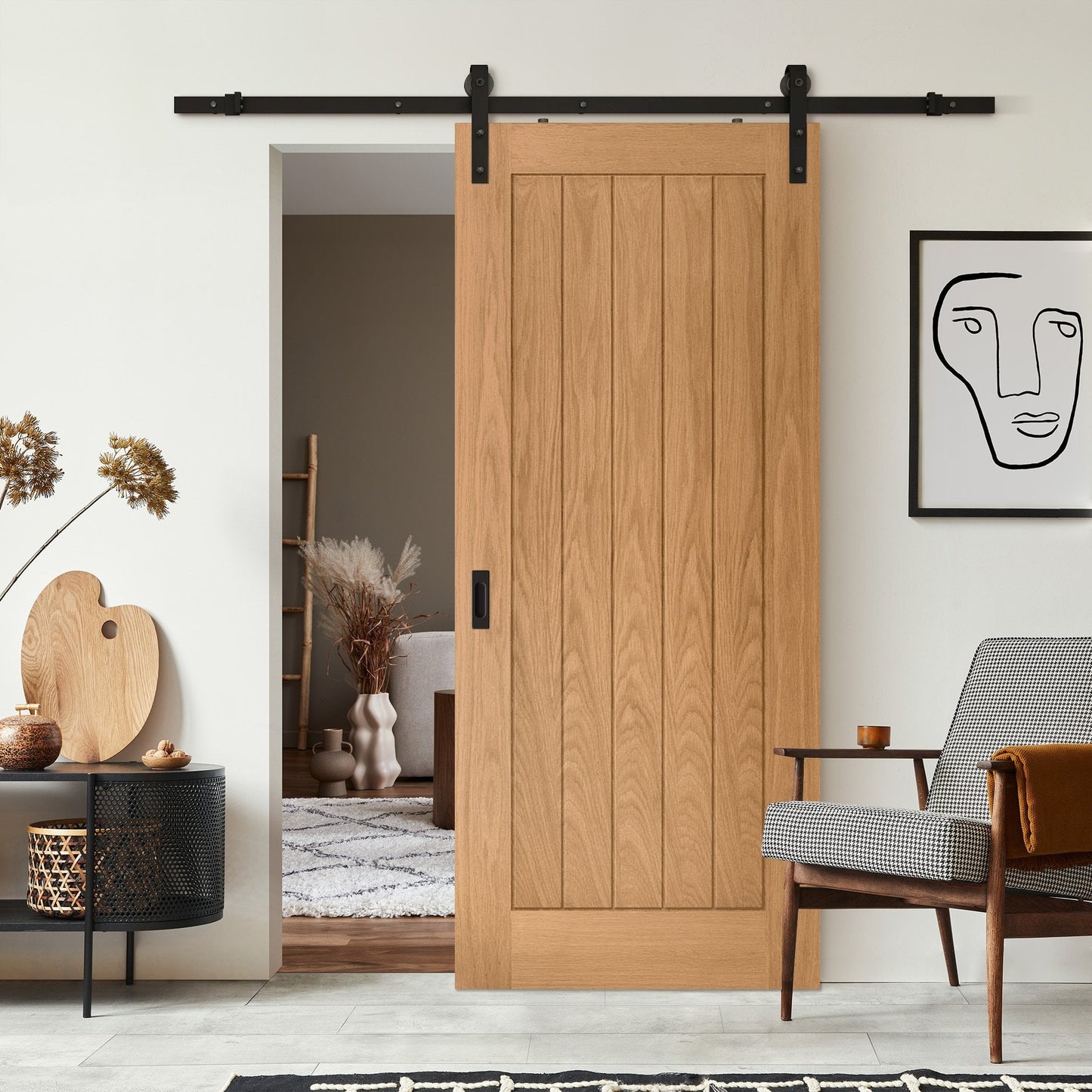 Oak Internal Fully Finished Farley Sliding Door - Black Face Mounted (119933)