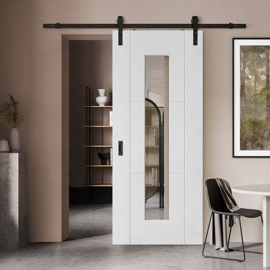 White Internal Primed Trent 3 Panel 1 Light Clear Glass Sliding Door - Black Face Mounted (120010)