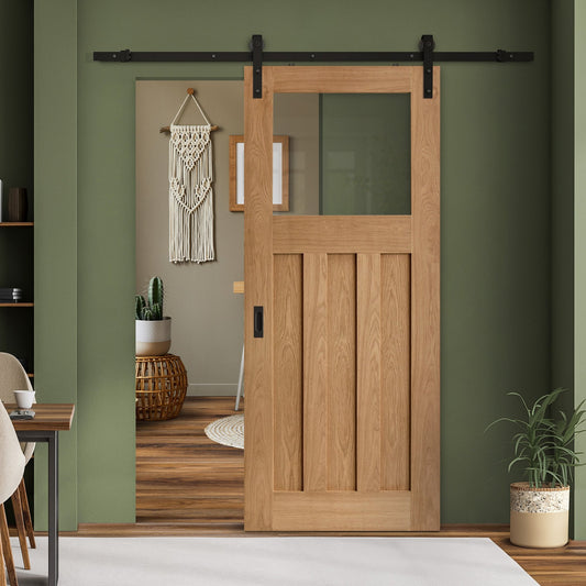 Oak Internal Unfinished 1930's DX 3 Panel 1 Light Clear Glass Sliding Door - Black Face Mounted (119940)