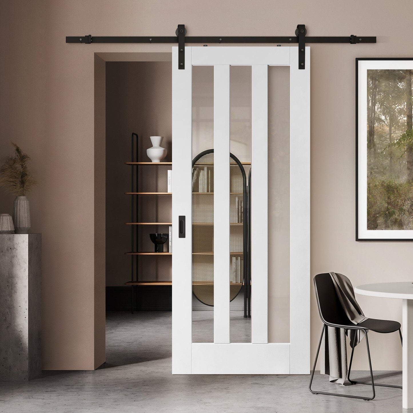 White Internal Primed Ashton 3 Light Clear Glass Sliding Door - Black Face Mounted (119973)