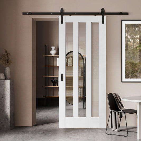 White Internal Primed Ashton 3 Light Clear Glass Sliding Door - Black Face Mounted (119973)