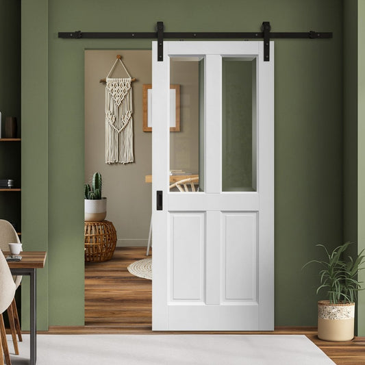 White Internal Primed Berkeley 4 Panel 2 Light with Clear Bevelled Glass Sliding Door - Black Face Mounted (119978)