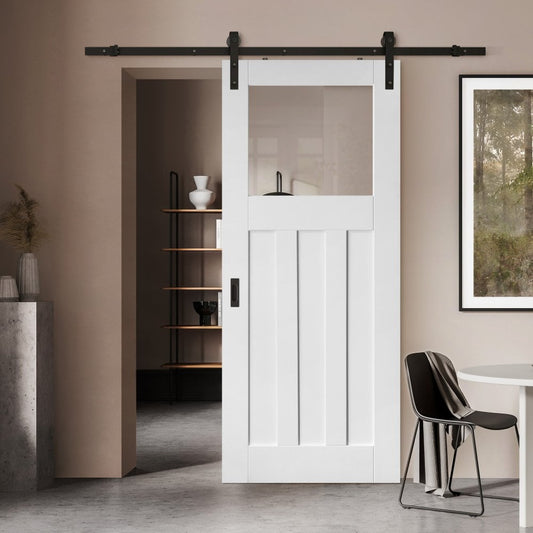 White Internal Primed DX 1930's Clear Glass Sliding Door - Black Face Mounted (119987)