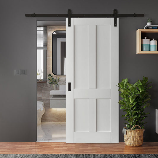 White Internal Primed Victorian Shaker 4 Panel Sliding Door - Black Face Mounted (120015)