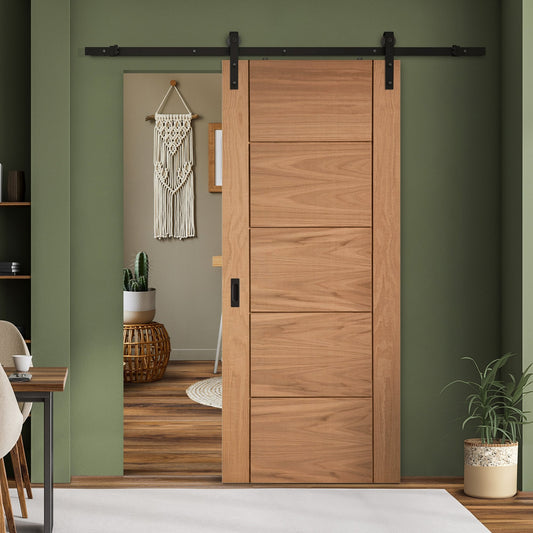 Oak Internal Unfinished Parma 5 Panel Sliding Door - Black Face Mounted (120038)