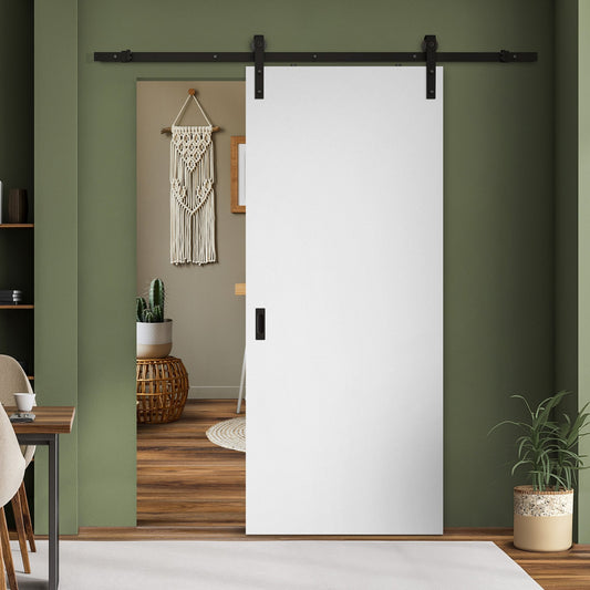 White Primed Internal Lifestyle Flush Sliding Door - Black Face Mounted (120035)