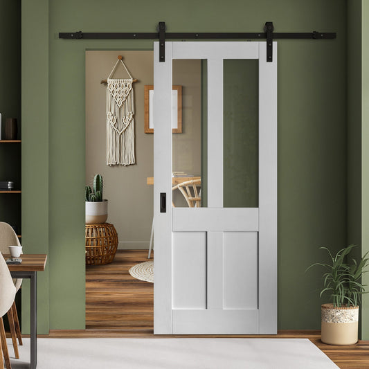 White Internal Primed Victorian 2 Panel 2 Light Clear Glass Sliding Door - Black Face Mounted (120013)