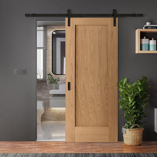 Oak Internal Unfinished Pattern 10 1 Panel Sliding Door - Black Face Mounted (119947)