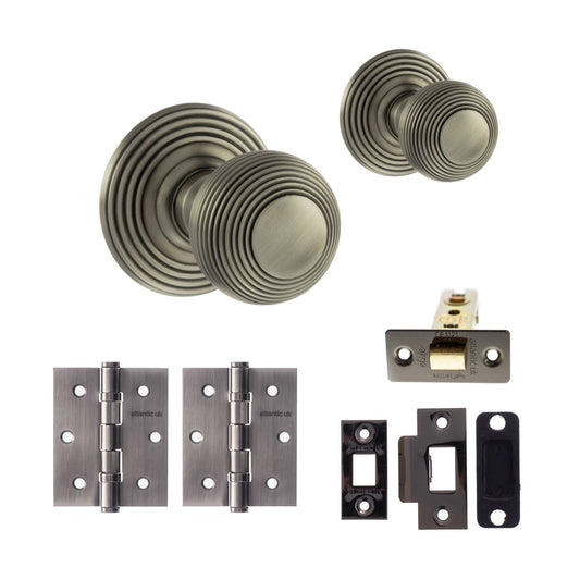Ripon Round Reeded Mortice Door Knob Set - Gun Metal (120431)