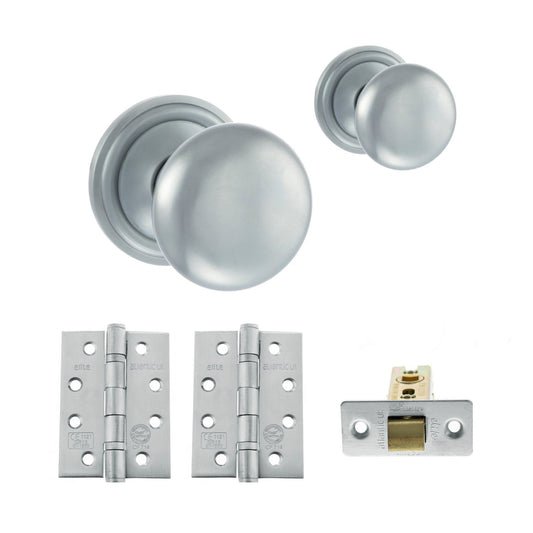 Harrogate Mushroom Mortice CE13 Fire Door Knob Set - Satin Chrome (120445)