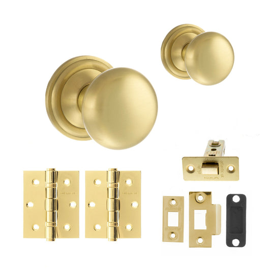 Harrogate Mushroom Mortice Door Knob Set - Satin Brass (120446)