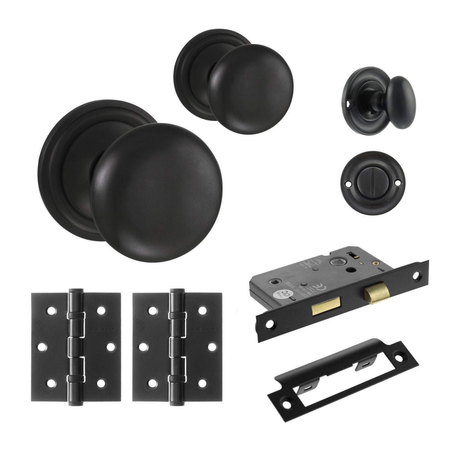 Harrogate Mushroom Mortice Bathroom Door Knob Set - Matt Black (120435)